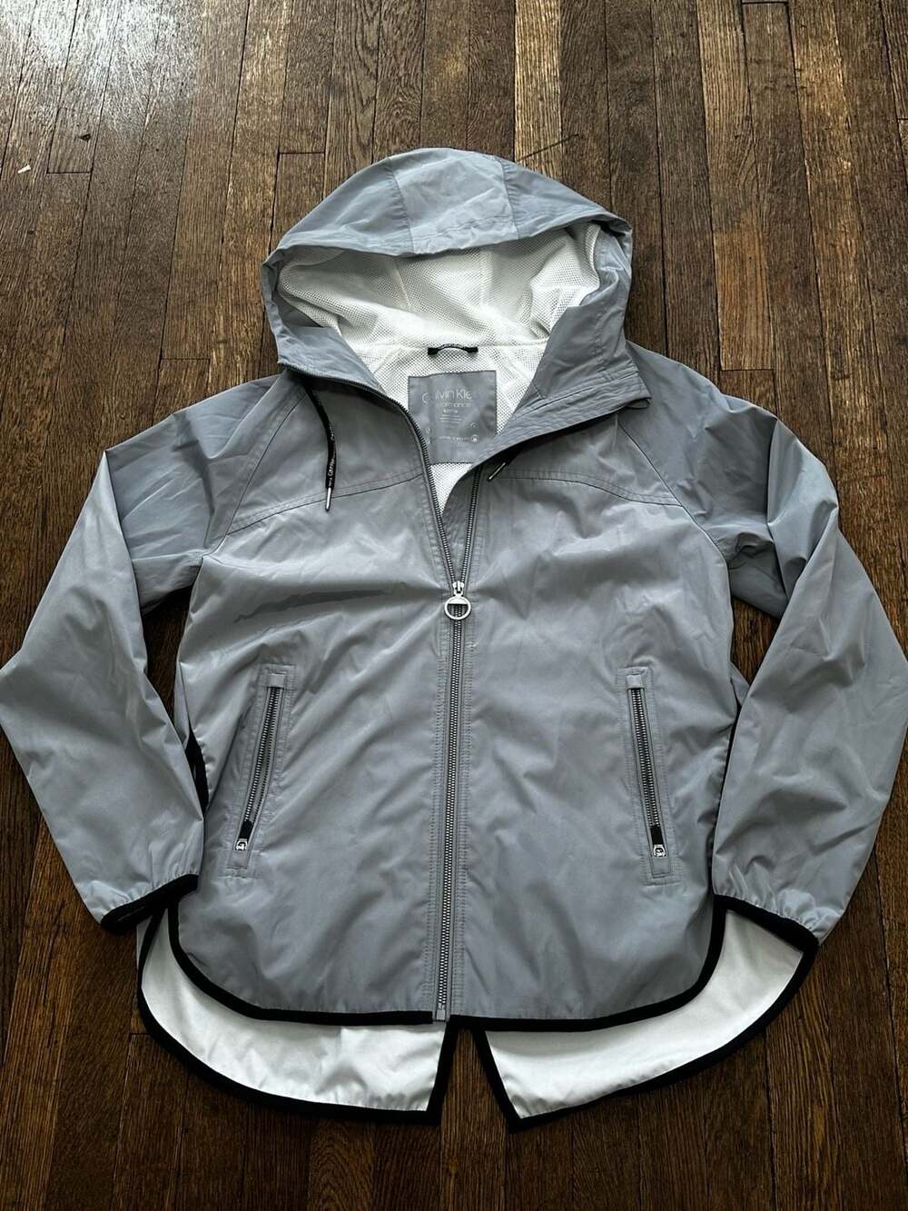 Calvin Klein Performance Water Repellent Hooded Windbreaker Jacket, Grey, Size S
